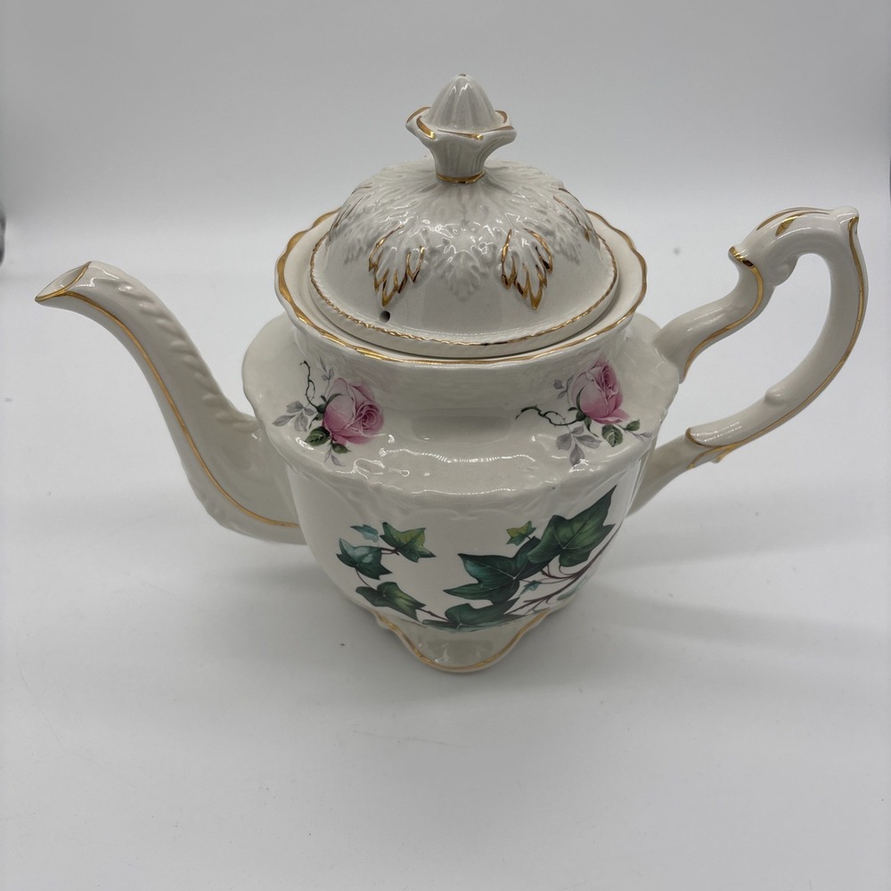 Crown Dorset  Teapot Pink Roses w/ Green Ivy Fine Ceramic Staffordshire England